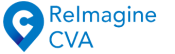 logo: reimagine cva in blue text with a location marker with a c in the middle 